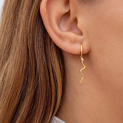 LOYATA Gold Huggie Hoop Earrings for Women Dangle Hoop Drop 14K Gold Plated Dainty Small Minimalist Cubic Zirconia Jewelry Gift… - style: Snake