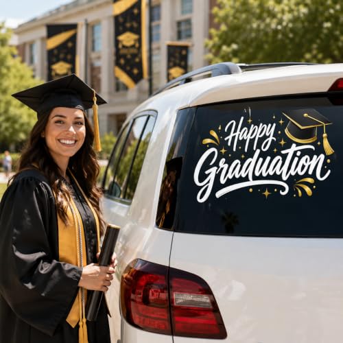 1PCS_11in Happy Graduation UV Sticker, White Gold Car Window Decal Gifts - color: Senior 5