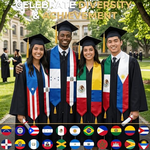 Class of 2026 Graduation Stole Flag Sash with Gold Tassels 72 Inch for High School College University Ceremony - color: Custom 2 Flag
