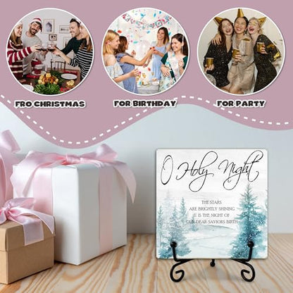 Holy Night Wooden Sign Decor, Christmas Scripture Quote Plaque, Rustic Wooden Plaque Sign With Iron Stand, Farmhouse Home Office Restroom Desk Shelf Decorations - style: Christmas