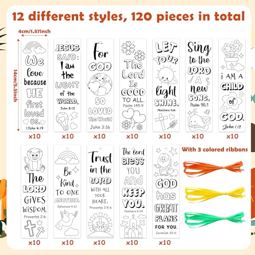 120Pcs Bible Color Your Own Bookmarks Religious DIY Crafts - style: Bible