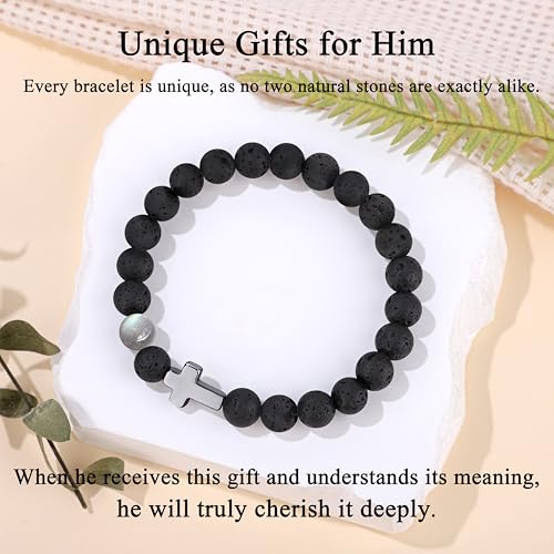 JoycuFF 𝗖𝗵𝗿𝗶𝘀𝘁𝗶𝗮𝗻 𝗚𝗶𝗳𝘁𝘀 𝗳𝗼𝗿 𝗠𝗲𝗻 𝗠𝗼𝗼𝗻𝘀𝘁𝗼𝗻𝗲 𝗖𝗿𝗼𝘀𝘀 𝗕𝗿𝗮𝗰𝗲𝗹𝗲𝘁𝘀, Christmas Stocking Stuffers Inspirational Gifts for Teens Men Cross Bracelets with Card - color: Son Gifts
