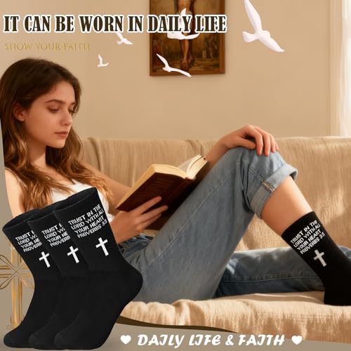 3 Pairs Christian Socks,Gifts for Christian: Easter Christmas - color: Proverbs 3:5 - Black
