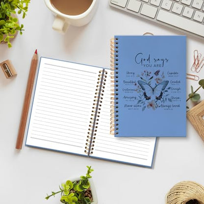 huester Inspirational Christian Butterfly Notebook Journal, God Says You Are Bible Scripture Blue Journal Notebooks for Note Taking, Bible Journaling Hardcover Paper Spiral Notebook, 5.5x8.3 Inch - color: blue