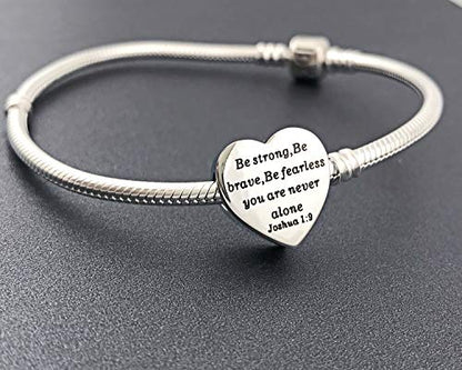 Heart Charm Fit Pandora Charms Bracelet Christian Bible Verse Charm Prayer Faith Religious Charms Gifts for Women - style: Be strong,Be brave,Be fearless you are never alone Joshua 1:9