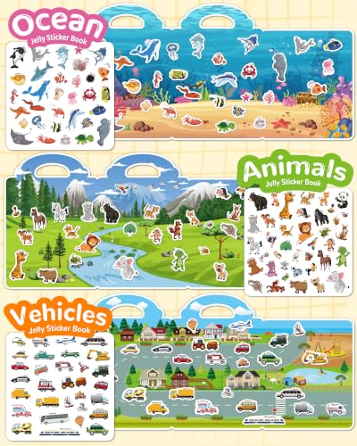 Zartores 6 Pack Jelly Reusable Sticker Book, Stickers for Kids