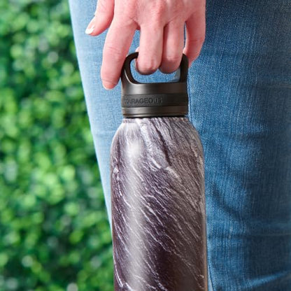 Christian Art Gifts Stainless Steel Strong & Courageous Insulated Water Bottle - color: Black Marble/Swirl - Strong & Courageous