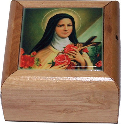 Holy Land Market First Communion Box - Rosary Box - Bethlehem Olive Wood (Cerarmic - St. Theresa) - color: Cerarmic - St. Theresa