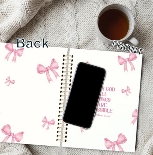 BNHJKFQZ Coquette Pink Bow Bible Journal for Women,Christian Gifts for Women Girls,Bible Study Supplies Journaling Notebook,Preppy Pink Bow Hardcover Spiral Notebook 5.5 x 8.3 Inch - color: Bible -pink god