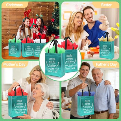 LUAVIARU 40 Pcs Bible Verse Christian Gift Bags Set – 20 Lake Blue Reusable Gift Bag with Handles & 20 Tissue Paper, Religious Gift Bag for Church Events, Baptism, Easter, Communion, Congratulations - color: Lake Blue, size: 20