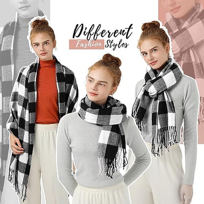 Clothirily Womens Winter Scarf, Oversized Long Blanket Plaid Shawl Wrap - color: Black White Plaid
