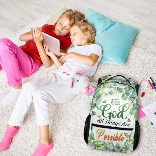 Christian Backpack for Kids Teens Girls Women, Floral School Backpacks for Kindergarten Elementary Middle College - color: Green