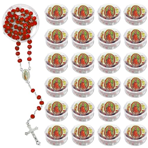 24Pcs Rose Scented Catholic Rosaries Necklaces Rosary Beads Necklace - color: Red