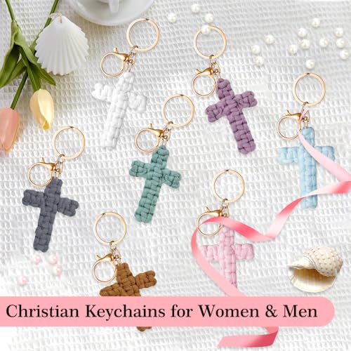 Knit Cross keychain Christian Gifts for Women Men Religious Gifts Bohe Backpack Charms Christian Keychain - color: Grey