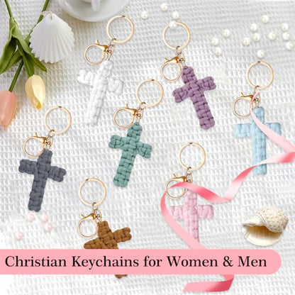 Knit Cross keychain Christian Gifts for Women Men Religious Gifts Bohe Backpack Charms Christian Keychain - color: Grey