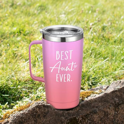 SANDJEST Best Aunt Tumbler Auntie Cup with Handle 20oz Stainless Steel Insulated Coffee Travel Mug Cups Gifts for Aunts from Niece Nephew Gift for Birthday Christmas - color: Aunt