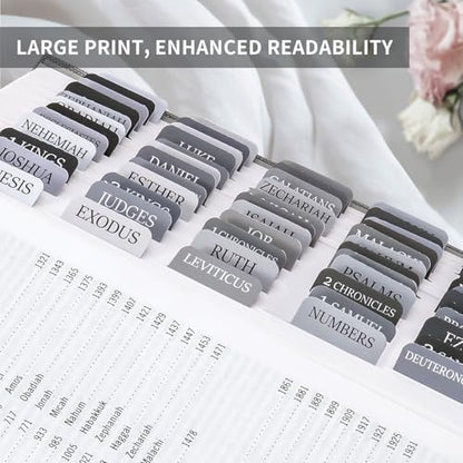 Taja Bible Tabs, 75 Large Print Index Tabs for Women & Men - color: H-gray