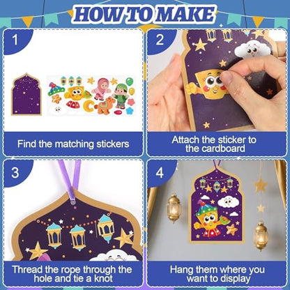 PAIVSUN 24Pcs Ramadan Crafts for Kids, Make You Own Eid Mubarak and Ramadan Kareem Craft Kit, DIY Mosque Scene Religious Sticker Activities Hanging Ornaments for Classroom Party Favor Supplies - style: Ramadan