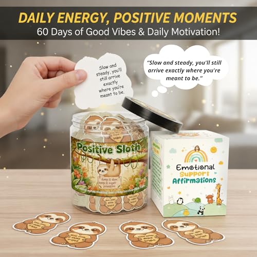 Positive Sloth Jar With 60 Affirmation Cards, Sloth Gifts For Women, Emotional Support Sloth For Stress Relief, Sloth Birthday Decorations, Graduation Sloth Teacher Gifts - color: Positive Sloth