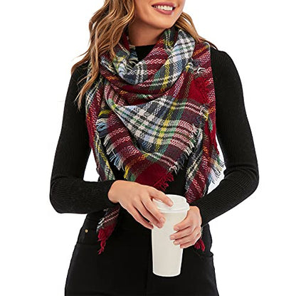 American Trends Scarfs for Women Winter Triangle Scarf Classic Plaid Warm Scarf Soft Scarves Knitted Wrap Shawl - color: Triangle Striped Burgundy & Beige