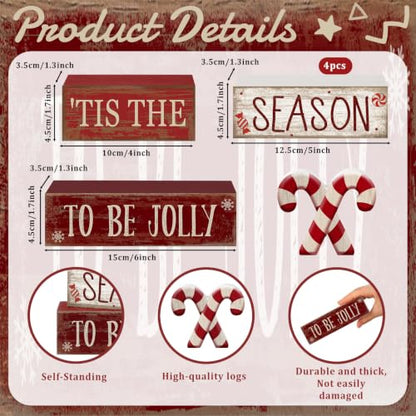Lineshading 4 Pcs Christmas Table Decorations, Red White Candy Wood Signs - style: Candy Cane