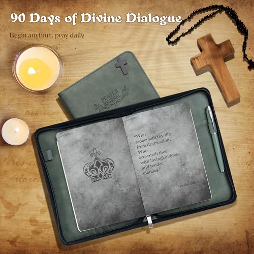 Ospelelf Prayer Journal Zippered Faux Leather Christian Daily Devotional Bible Scripture Study Tracker Notebook Planner for Reflection Gratitude Gift for Jesus Faith Believers Men Women Undated 3 Months Green - color: green