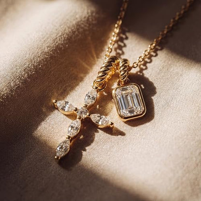 Gold Cross Necklace for Women: 14K Gold Plated Dainty Cross Pendant Non-Tarnish Necklace, Faith Crucifix Chain Jewelry, Elegant Religious Gifts - style: Pear-shaped Cross