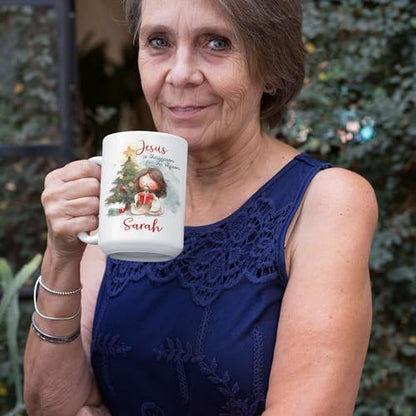 Adorable Jesus And Christmas Tree Design Mug, Custom Name Jesus Ceramic Cup, Novelty Coffee Mug 11oz 15oz, Personalized Christian Cup For Christmas, Customized Religious Mug, Gift For Kid - color: XUA-324-1554-JESUS IN CHRISTMAS DAY MUG