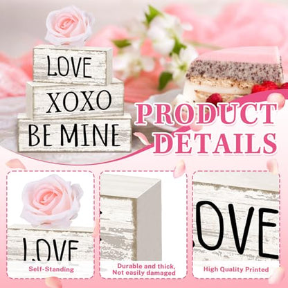 Britimes Tiered Tray Decor Set, 4 Pack, Wooden Table Sign, Valentine Love - style: White Rose