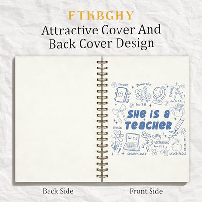 Blue Coquette Preppy Christian Teacher Spiral Notebook, Bible Notebooks for Note Taking, Teachers Appreciation Graduation Gifts, Religious Prayer Journal for Women, Coworker Gift, 5.5x8.3 Inch - color: Colour-2