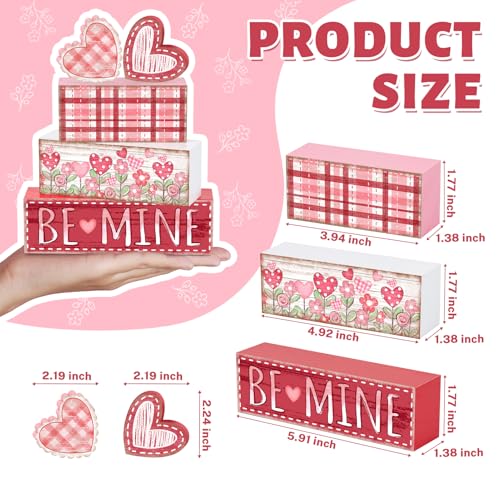 Britimes Tiered Tray Decor Set, 4 Pack, Wooden Table Sign, Valentine Flower - color: Valentine’s Day Pink Hearts