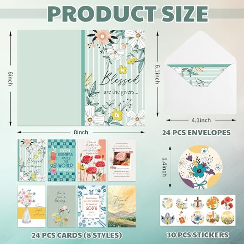 24 Pack Christian Thank You Appreciation Cards, Watercolor - style: Watercolor