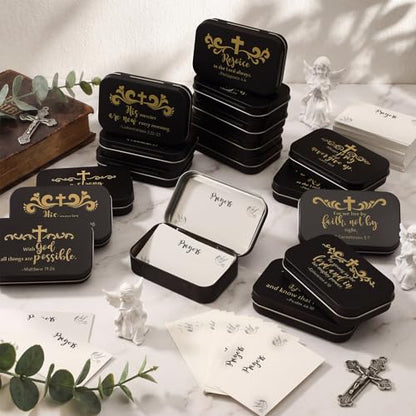 144 Pcs Prayer Box Set, 24 Tins, 120 Prayer Cards, Christian Gifts Bulk - style: Black
