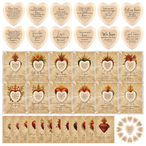 Gerrii 60 Set Christian Token Gift Jesus Love Heart Pocket Hugs, Wood Color - color: Wood Color