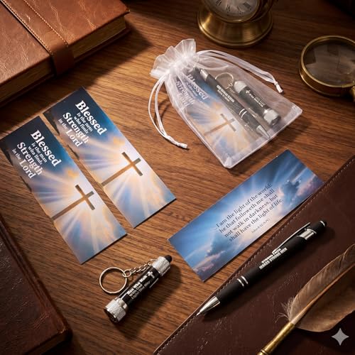 Jutom 18pcs/6 Sets Christian Gifts Bulk for Man Church Gifts 6 Christian Men of Faith LED Flashlight Keychain 6 Stylus Pens 6 Bookmarks for Men of God - style: Men of Faith