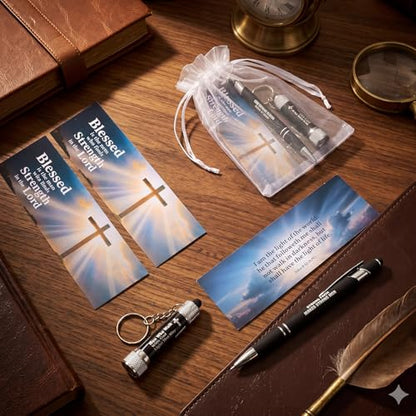 Jutom 18pcs/6 Sets Christian Gifts Bulk for Man Church Gifts 6 Christian Men of Faith LED Flashlight Keychain 6 Stylus Pens 6 Bookmarks for Men of God - style: Men of Faith