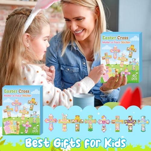 CY2SIDE Jesus Cross Face Sticker - 40PCS Make Your Own Jesus He is Risen Cross Sticker Craft Game for Kids Classroom Reward DIY Easter Party Favors for Kids Christian Sunday School Activities - style: Easter Cross