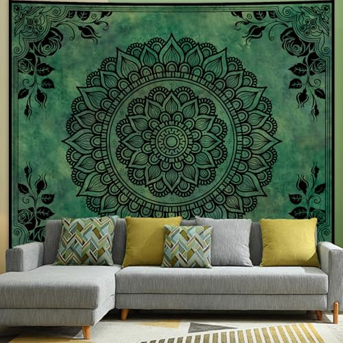 Green Boho Mandala Tapestry for Bedroom, Large Hippie Ceiling Wall Hanging - color: Green Tapestry, size: 90"L x 71"W