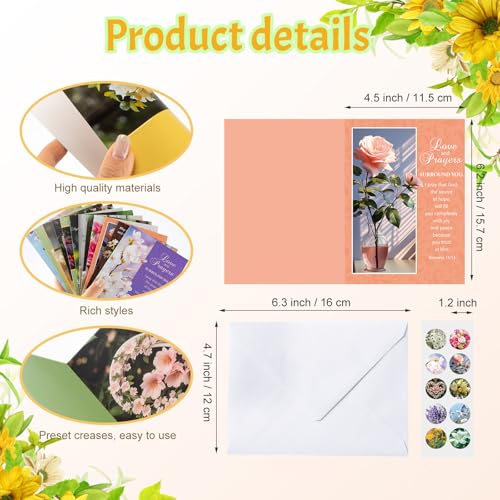 Motiskyy 72 Pack Religious Get Well Cards Bulk with Envelopes Stickers Christian Get Well Soon Greeting Cards with Scripture Encouragement Blessing 4.5 x 6.2 Inch(Natural Flowers) - style: Natural Flowers