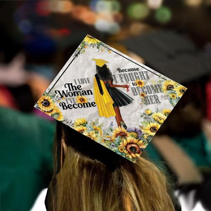 Tassel Toppers Woman Custom Graduation Cap, Graduation Cap Topper & Design - color: White and Yellow