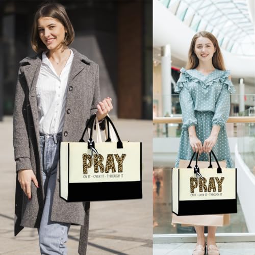 Christian Gifts for Women Tote Bag, Motivational Spiritual Religious Gifts for Women Sister, Encouragement Bible Verse Faith Based Leopard Beach Bag Mothers Day Christmas Reusable Grocery Bags