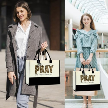 Christian Gifts for Women Tote Bag, Motivational Spiritual Religious Gifts for Women Sister, Encouragement Bible Verse Faith Based Leopard Beach Bag Mothers Day Christmas Reusable Grocery Bags