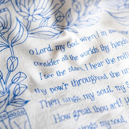 Little Things Studio - How Great Thou Art Hymn Tea Towel, Queen Blue, 20x24 - color: How Great Thou Art – Queen Blue