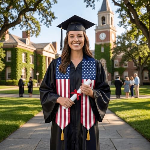 Class of 2026 Graduation Stole Flag Sash with Gold Tassels 72 Inch for High School College University Ceremony - color: El Salvador 2