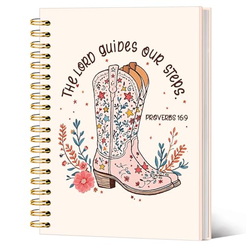 Western Christian Notebook Journal, Bible Verse Scripture Journal for Women, Western Office Supplies, Cowgirl Gifts for Women, Proverbs 16:9 Religious Spiral Notebook 5.5x8.3 Inch - color: The Lord Guides our Steps
