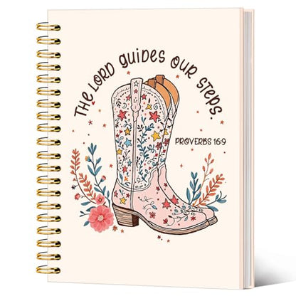 Western Christian Notebook Journal, Bible Verse Scripture Journal for Women, Western Office Supplies, Cowgirl Gifts for Women, Proverbs 16:9 Religious Spiral Notebook 5.5x8.3 Inch - color: The Lord Guides our Steps