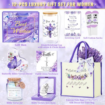 13PCS Christian Gifts for Women Faith,Self Care Package Get Well Soon,Lavender Relaxing Spa Care Package Mothers Day Baskets for Her Mom Friend Sister Wife Valentine's Day Gift, Birthday Gifts - color: Lavender