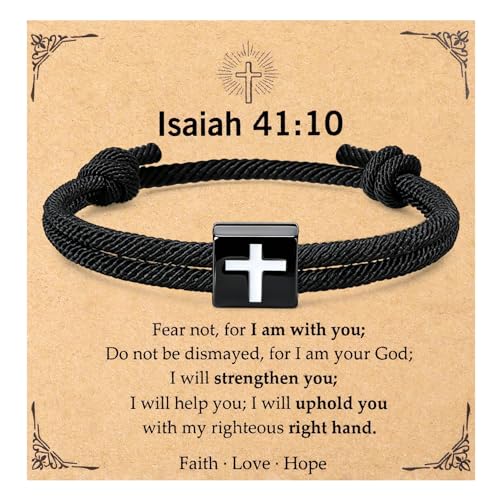 Christian Bible Verse Cross Bracelet for Men Teen - color: Isaiah 41:10