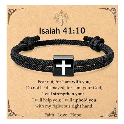 Christian Bible Verse Cross Bracelet for Men Teen - color: Isaiah 41:10