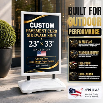 Custom Weighted Sidewalk Sign Display by BCB Print – 23x33 Outdoor Sign Holder with Custom Print | Heavy Duty Advertising Stand for Business, Storefront Use | Made in USA - color: Pavement Curb Sidewalk Sign
